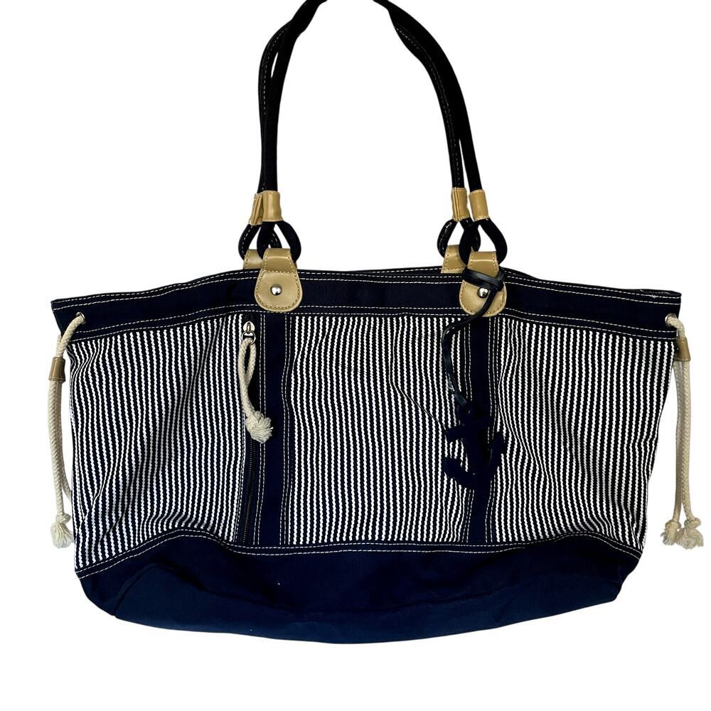 Navy & White Striped Shoulder Tote Bag